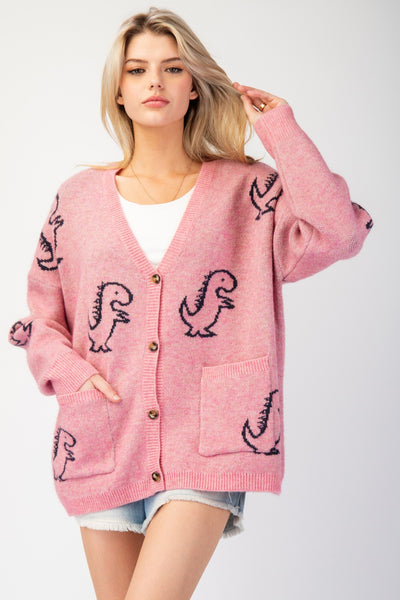Dinosaur Pink Cardigan