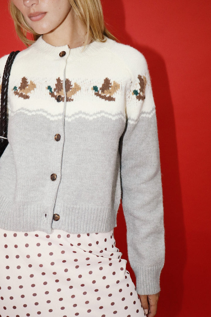 Duck Print Cardigan Gray