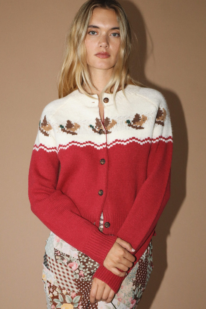 Duck Print Cardigan Red