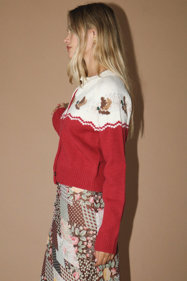 Duck Print Cardigan Red