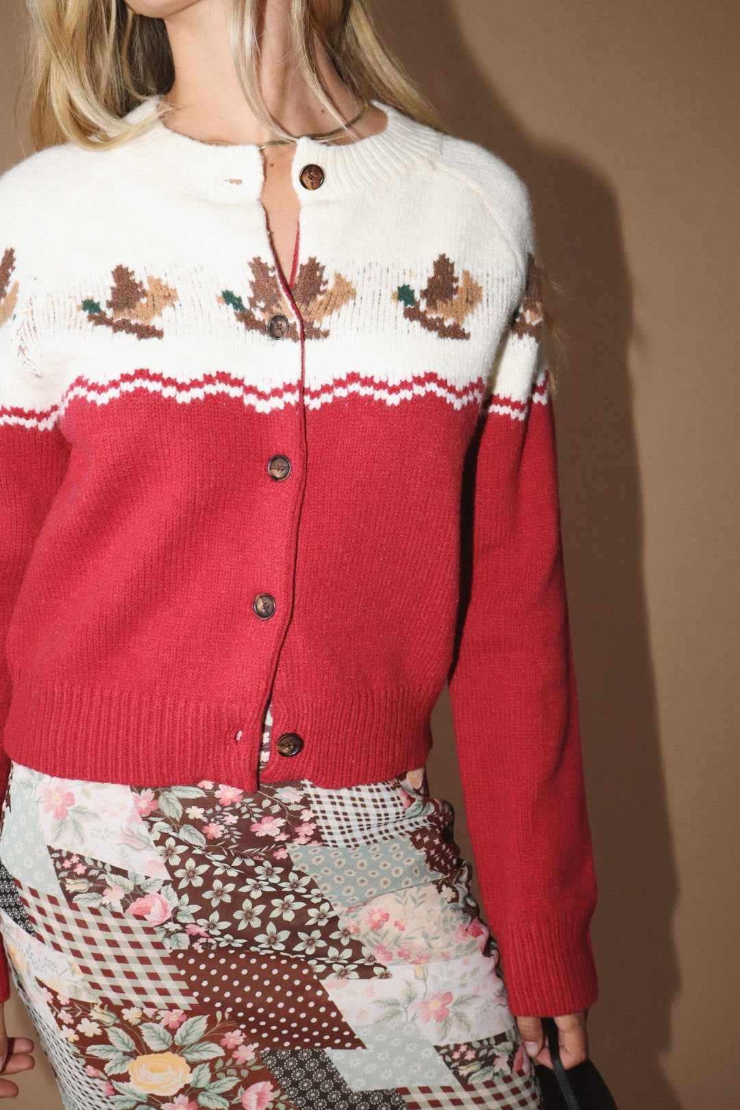 Duck Print Cardigan Red