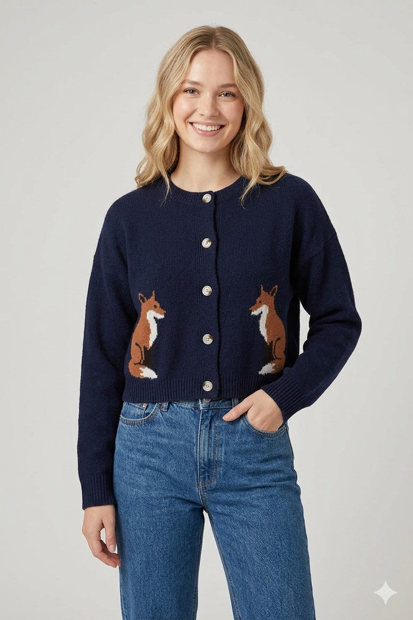 Fox Cardigan Navy