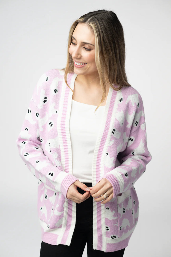 Halloween Cardigan Lilac Ghost