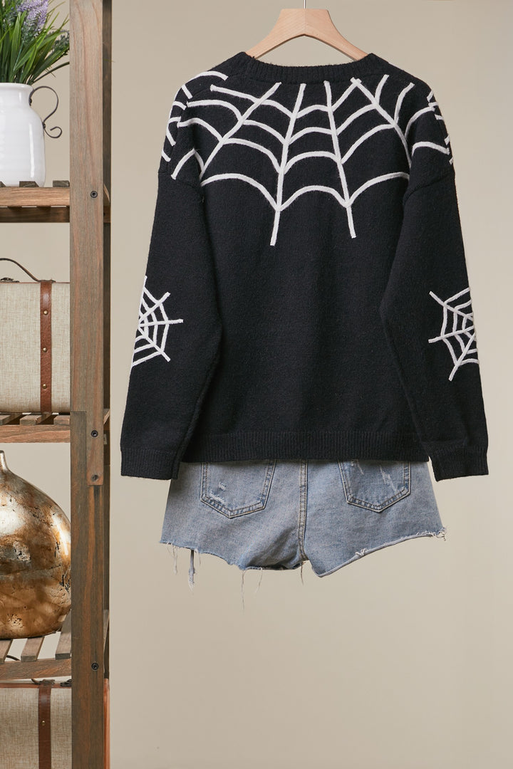 Halloween Cardigan Spider Applique White Webbing