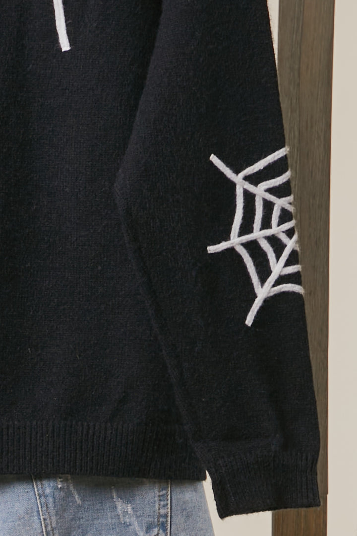 Halloween Cardigan Spider Applique White Webbing