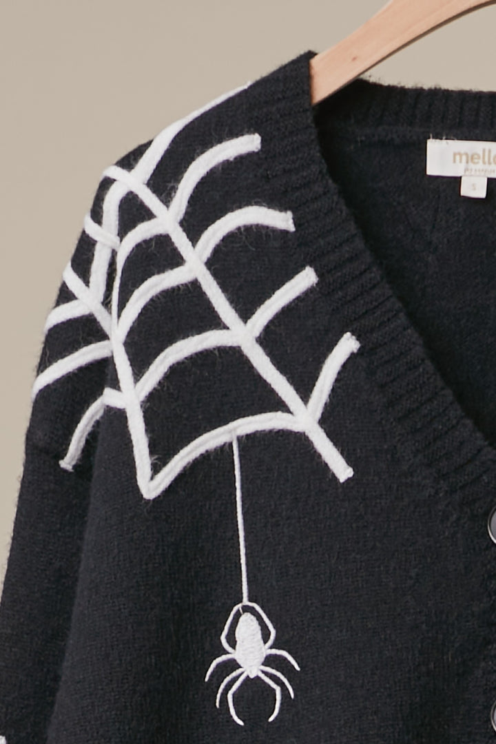 Halloween Cardigan Spider Applique White Webbing