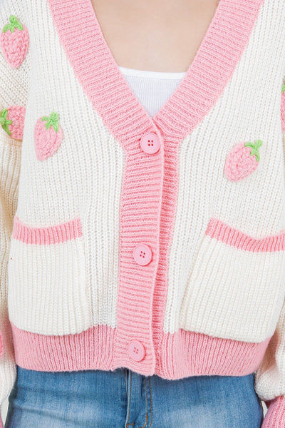 Strawberry Button Up Cardigan Pink