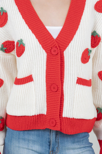 Strawberry Button Up Cardigan Red