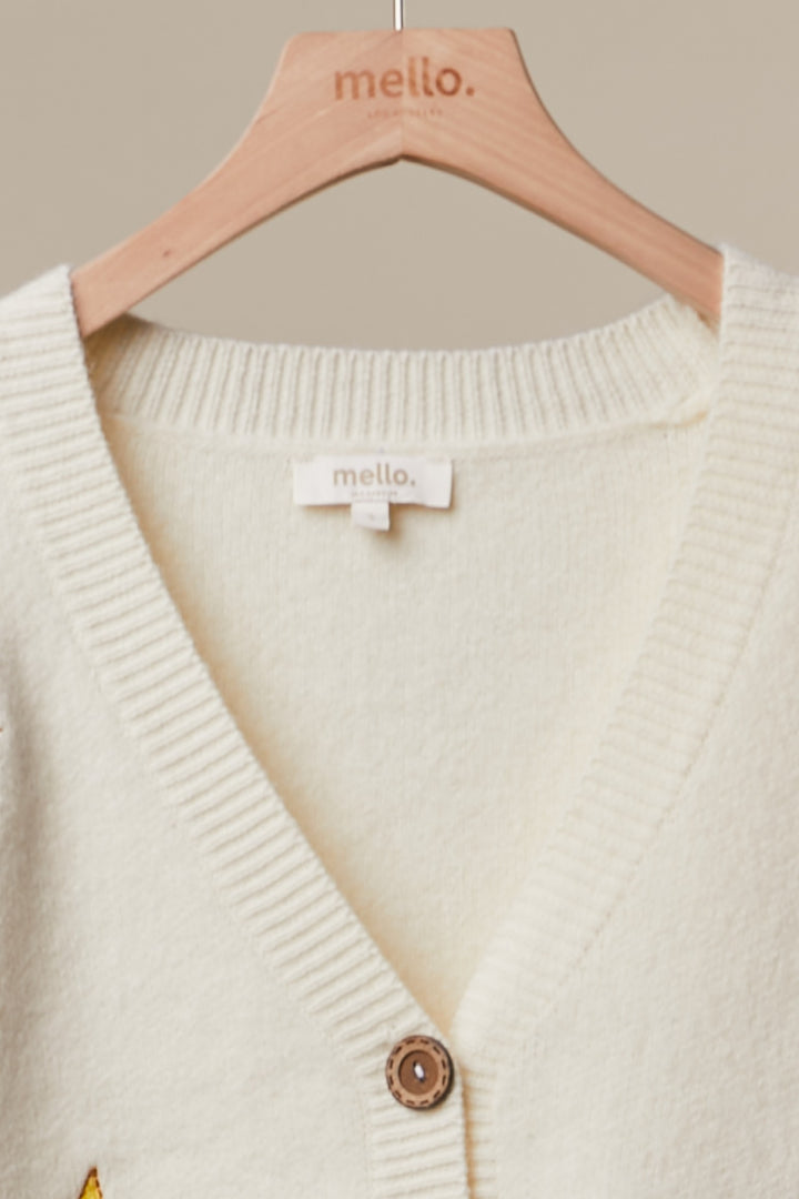 Embroidered Sunburst and Star Cardigan Ivory