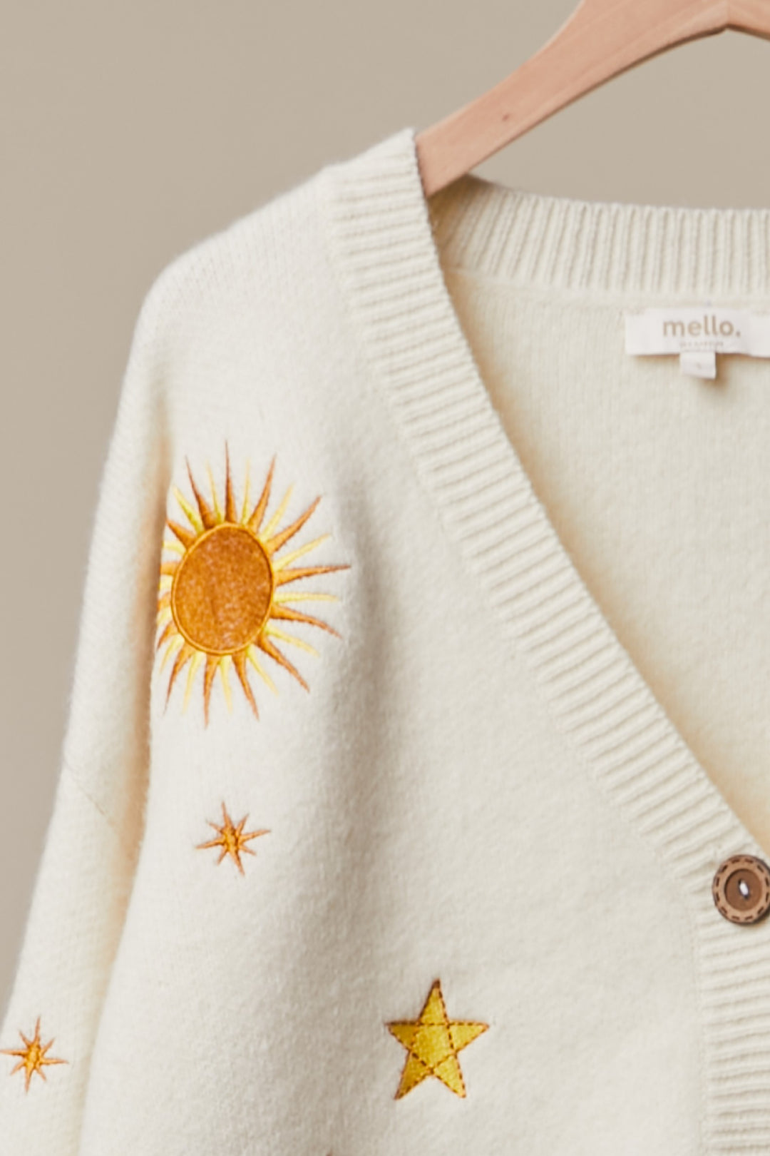 Embroidered Sunburst and Star Cardigan Ivory