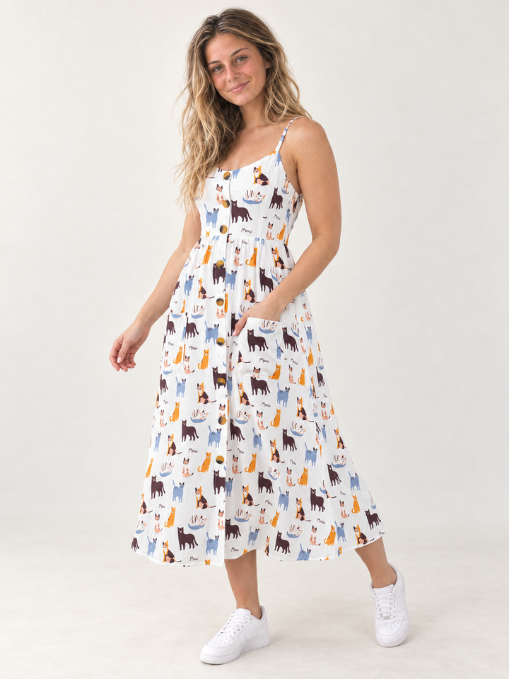 Cat Faux Button Down Dress full-body 45-degree view