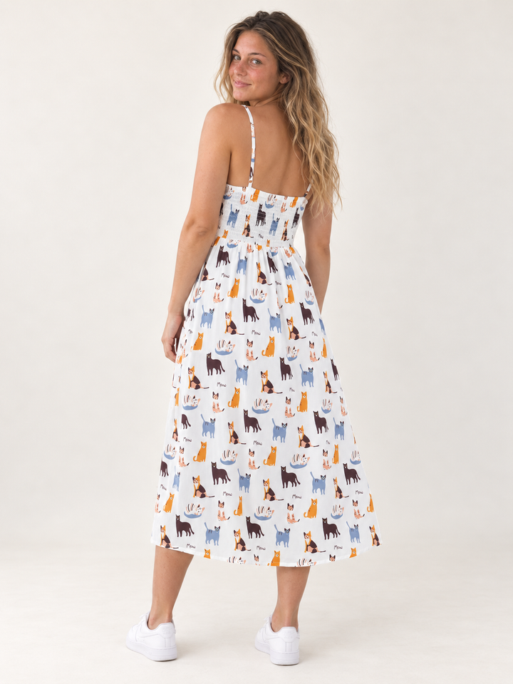 Cat Faux Button Down Dress full-body back view