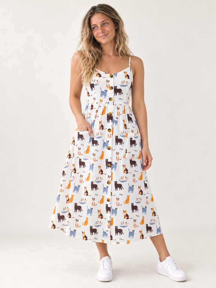 Cat Faux Button Down Dress full-body front view