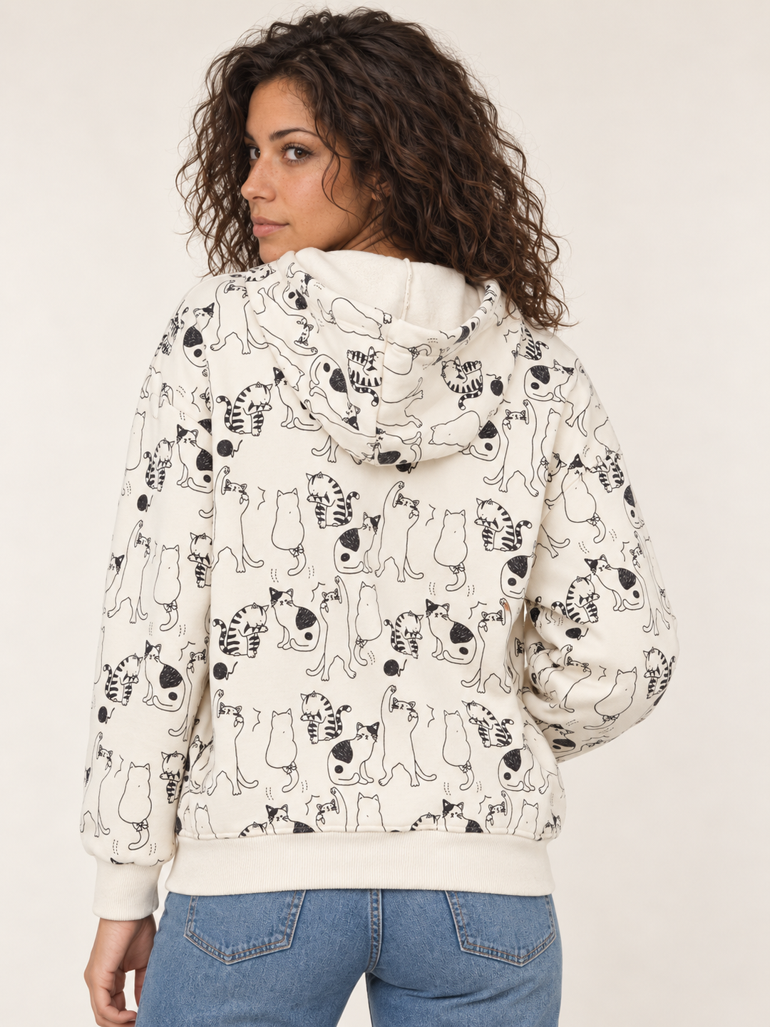 Cat Hoodie Cream back view on model