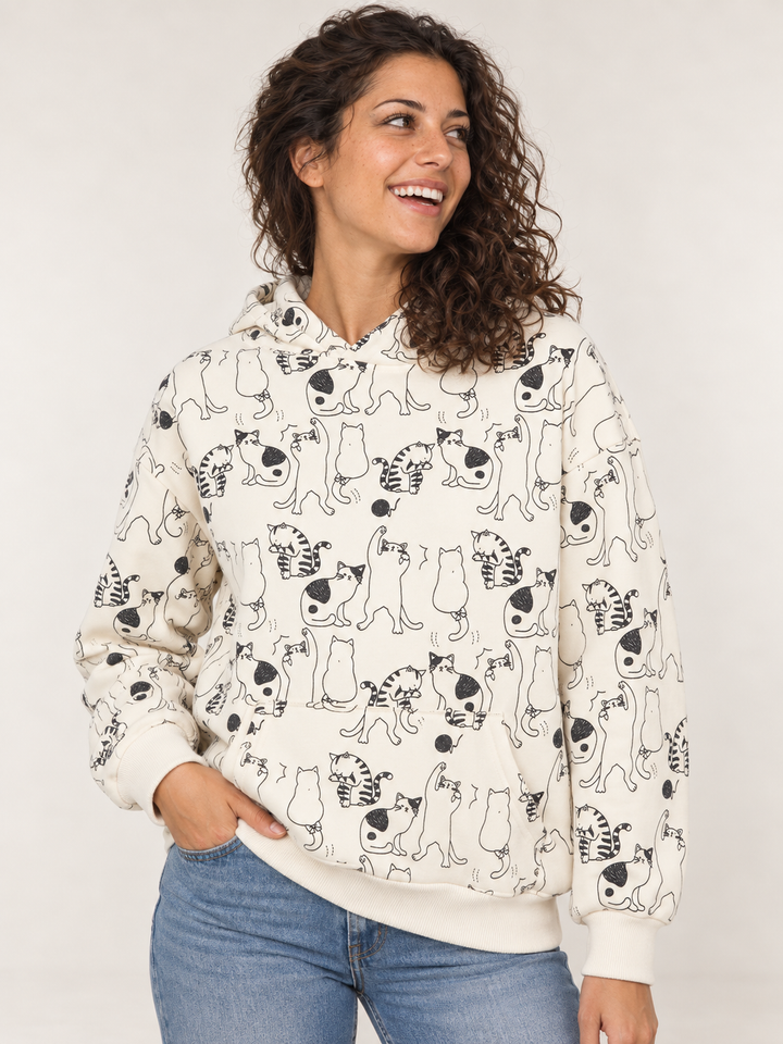 Cat Hoodie Cream front view on model