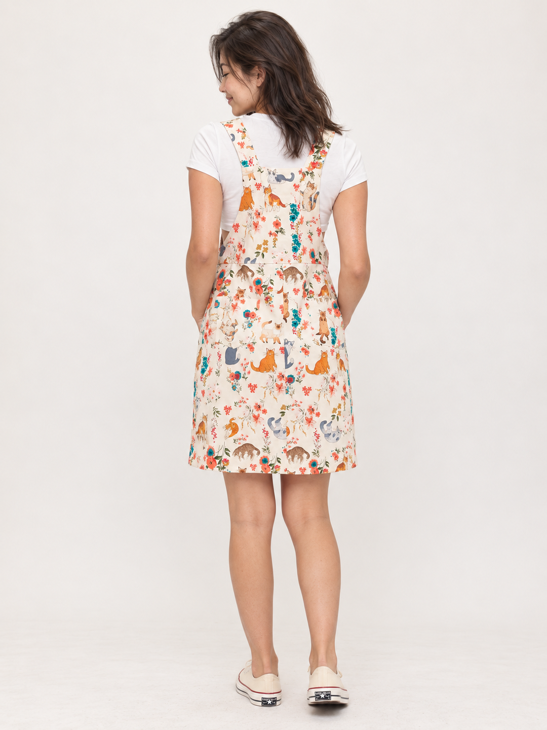 Cat Overall Dress Cream – full-body back view