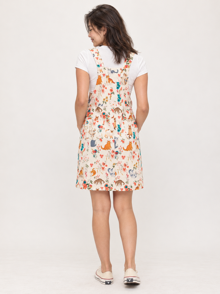 Cat Overall Dress Cream – full-body back view