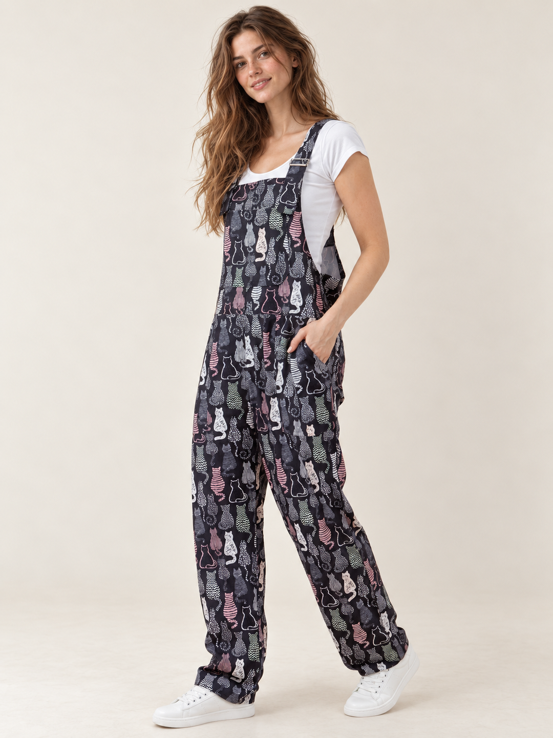 Cat Overalls – full-body angled view