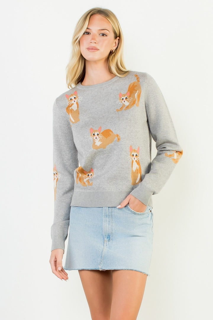 Orange Cat Sweater Gray