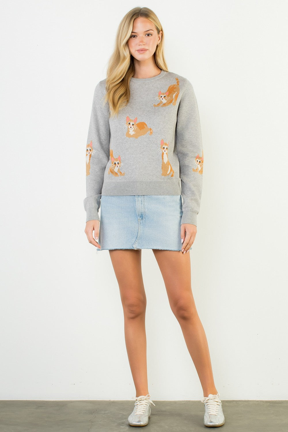 Orange Cat Sweater Gray
