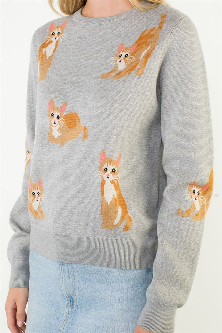Orange Cat Sweater Gray
