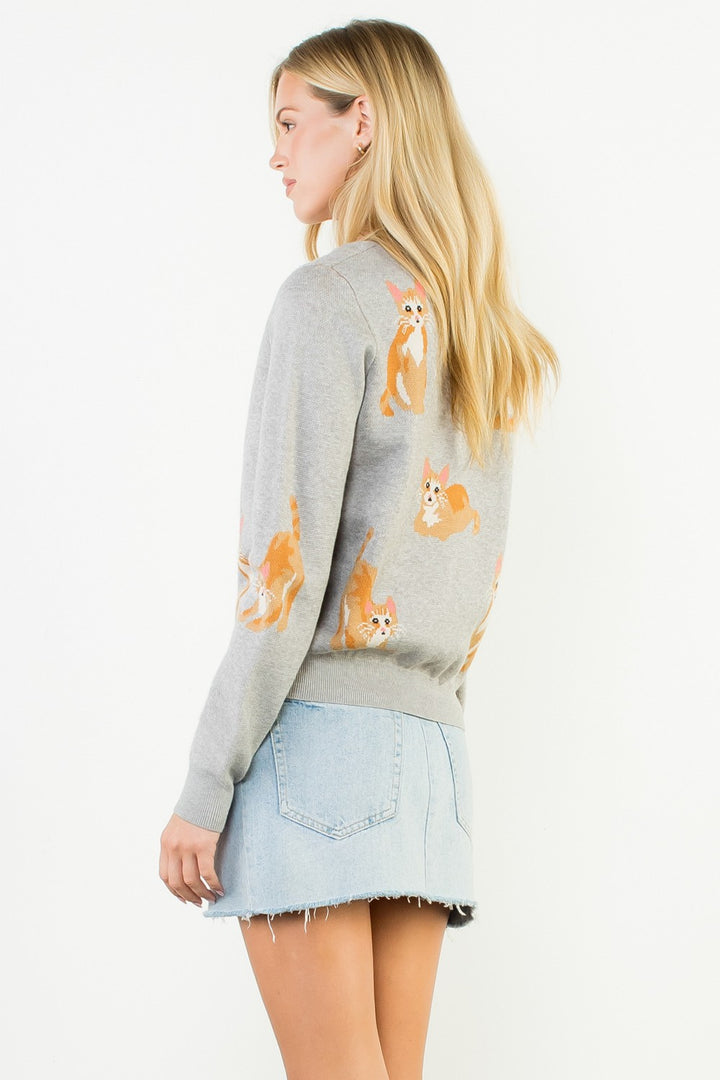 Orange Cat Sweater Gray