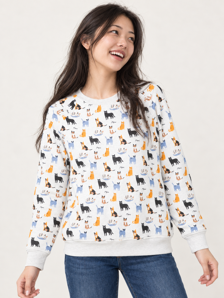 Cat Sweatshirt front view on model