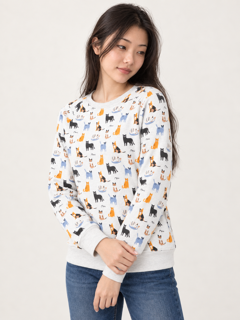 Cat Sweatshirt 45-degree view on model