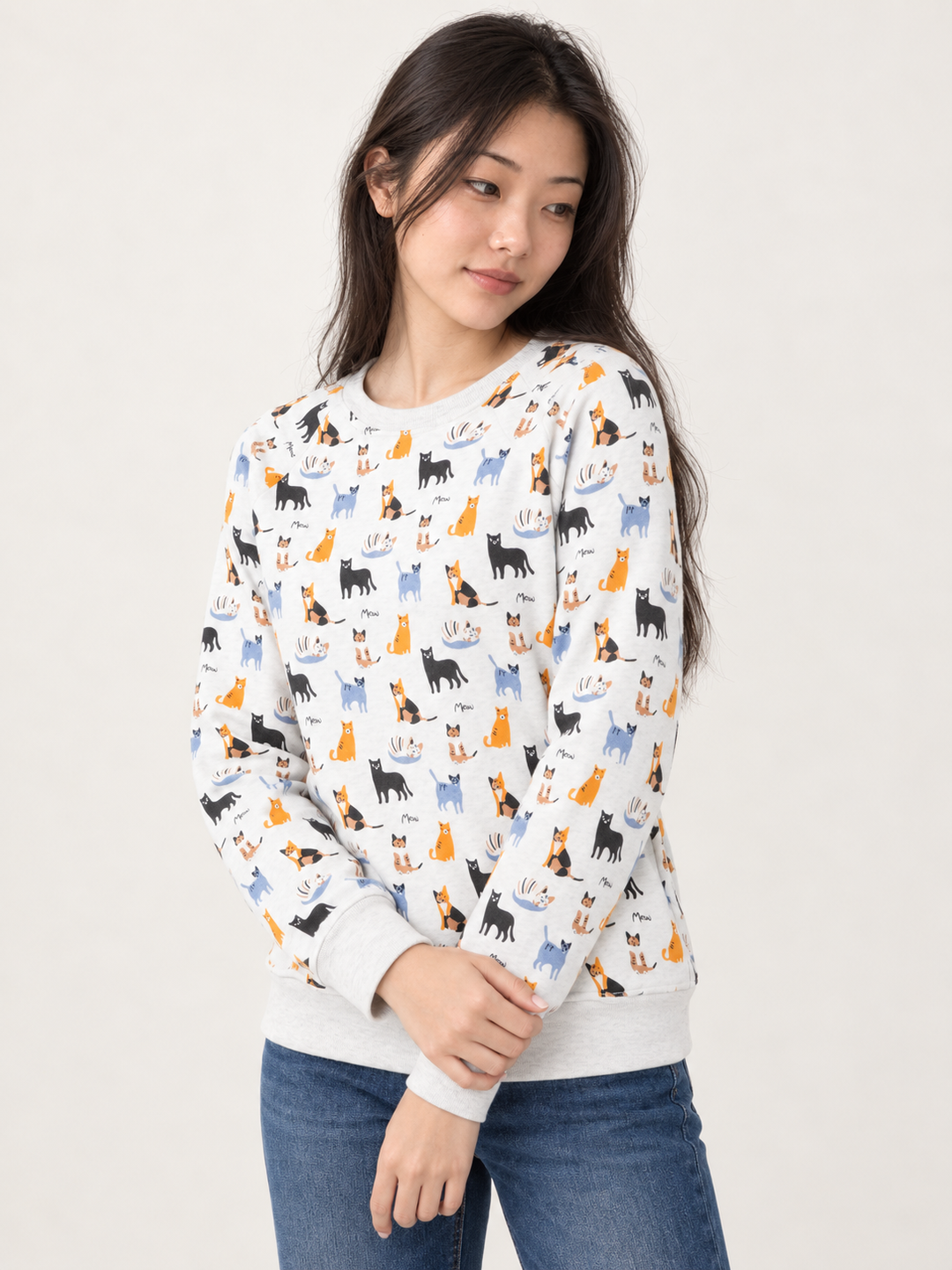 Cat Sweatshirt 45-degree view on model