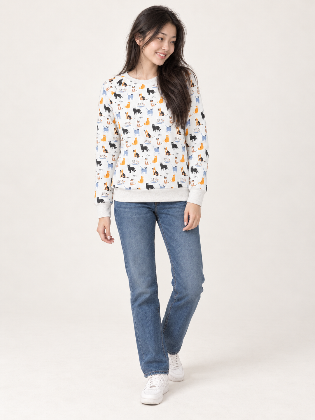 Cat Sweatshirt full-body view on model