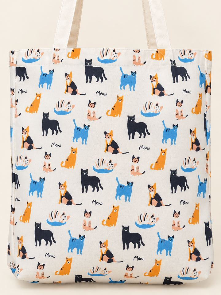 Close-up of the cat print on the tote bag