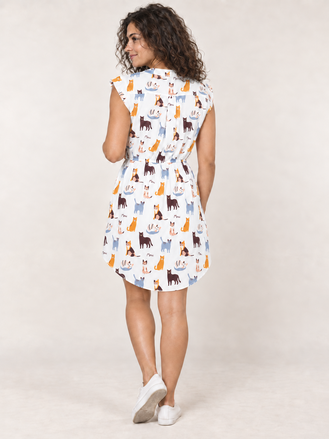 Cat V-neck Dress back view on model