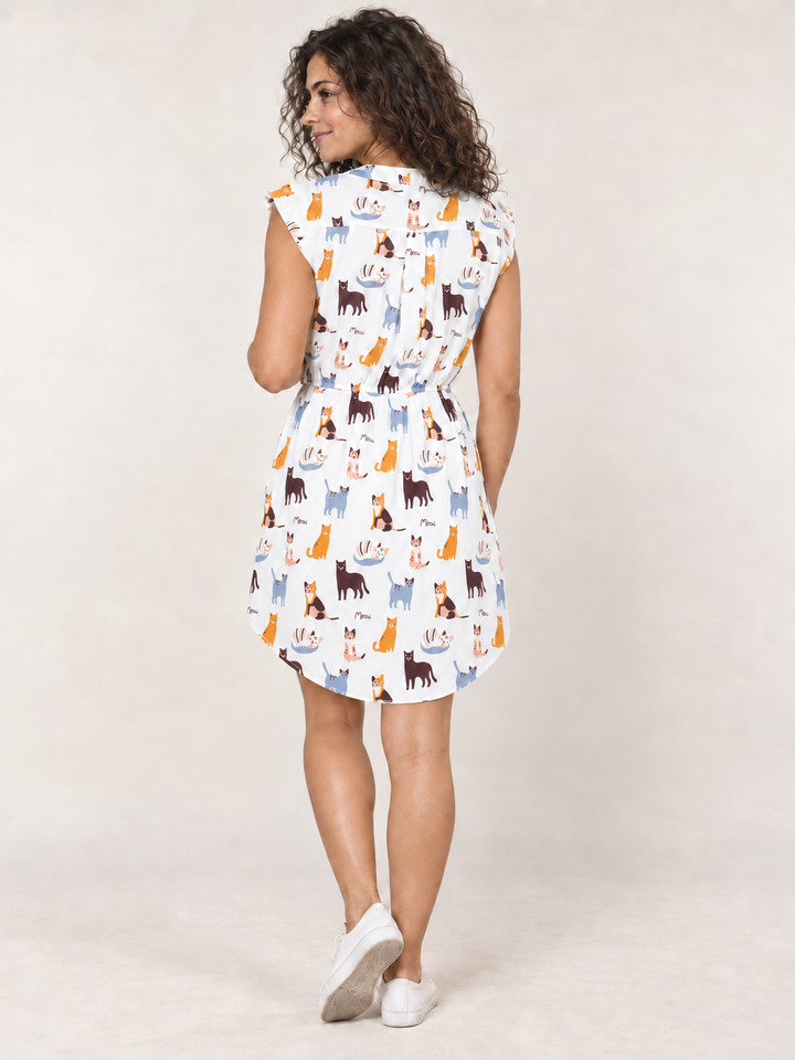 Cat V-neck Dress back view on model