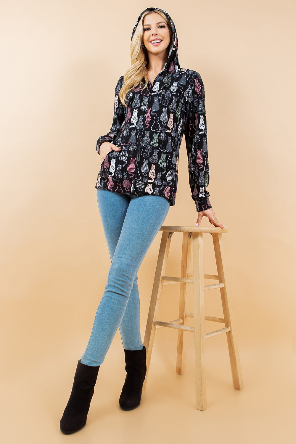 Colorful Cat Zip Up Hoodie