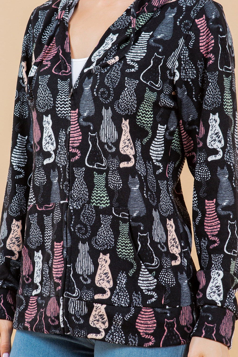 Colorful Cat Zip Up Hoodie