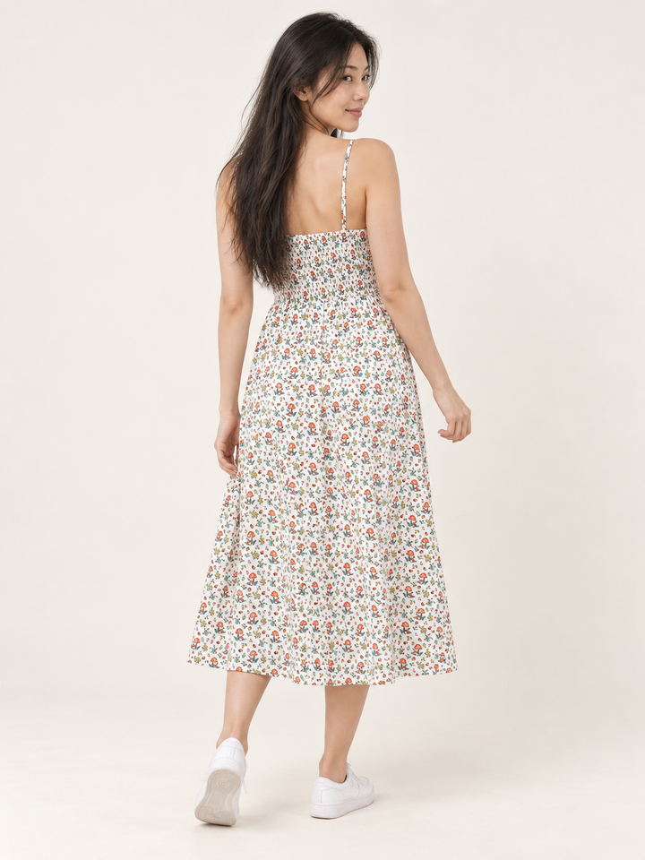 Charming Mushroom Faux Button Down Dress - full-body back view