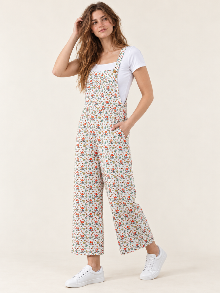 Charming Mushroom Overalls three-quarter view on Model 8