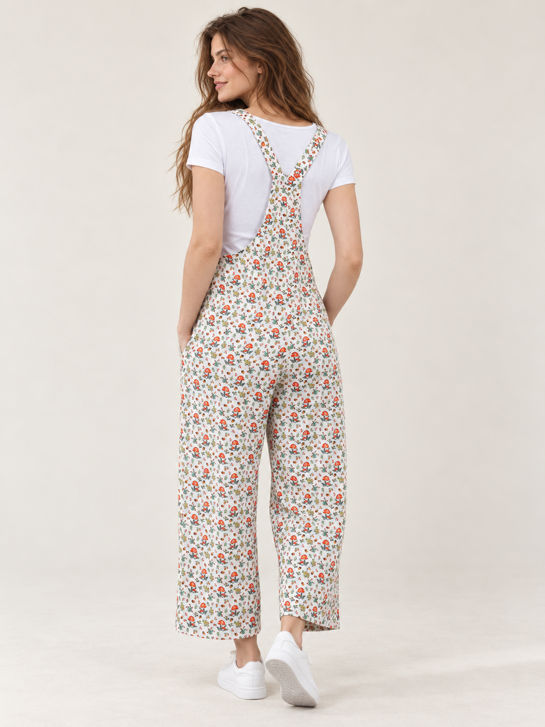 Charming Mushroom Overalls back view on Model 8