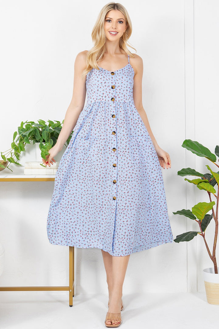 Cherry Checkered Faux Button Down Dress