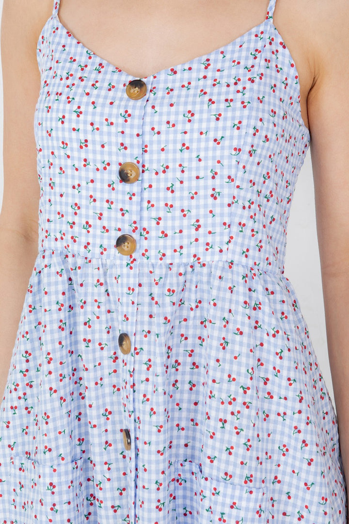 Cherry Checkered Faux Button Down Dress