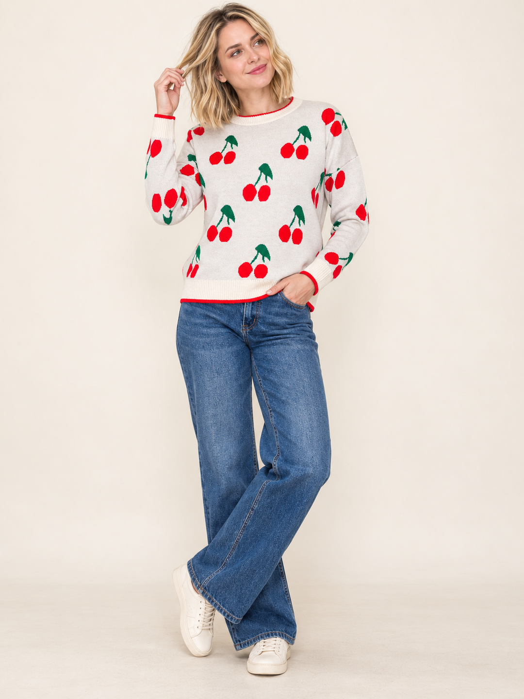 Cherry Sweater full-body view on model