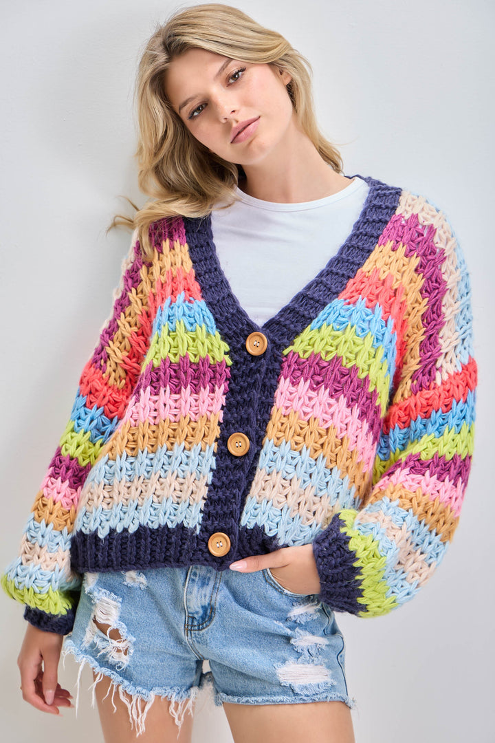 Chunky Rainbow Knit Cardigan