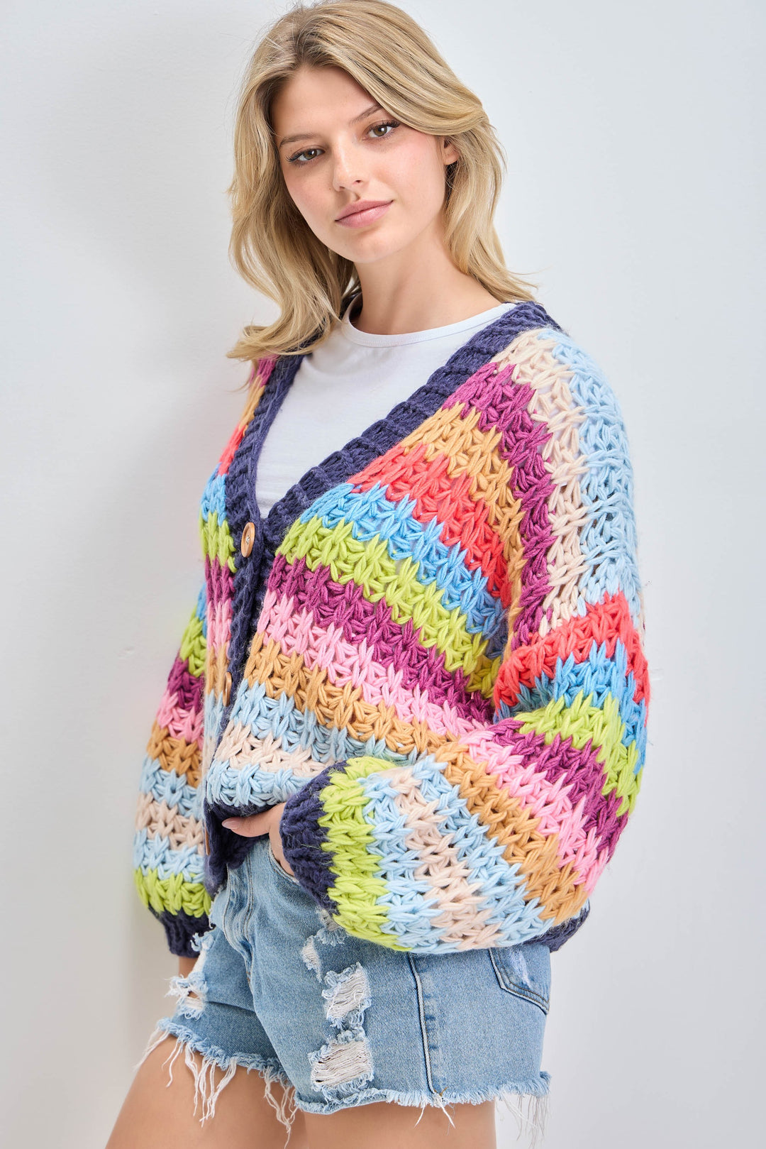 Chunky Rainbow Knit Cardigan