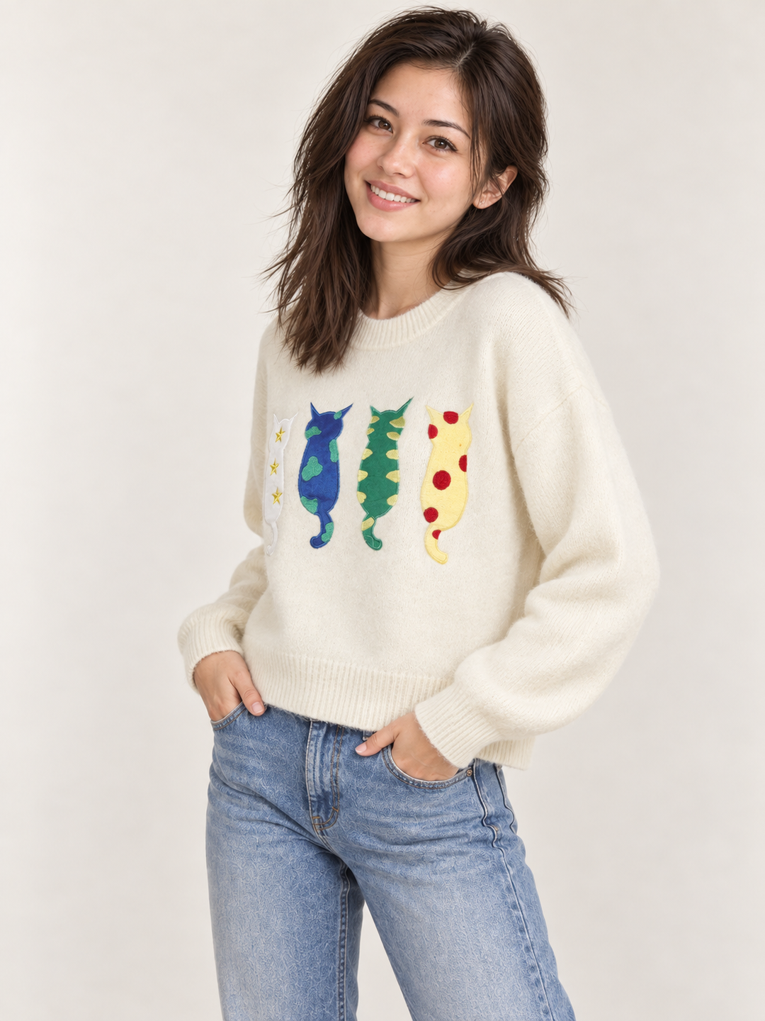 Colorful Cat Sweater angled view