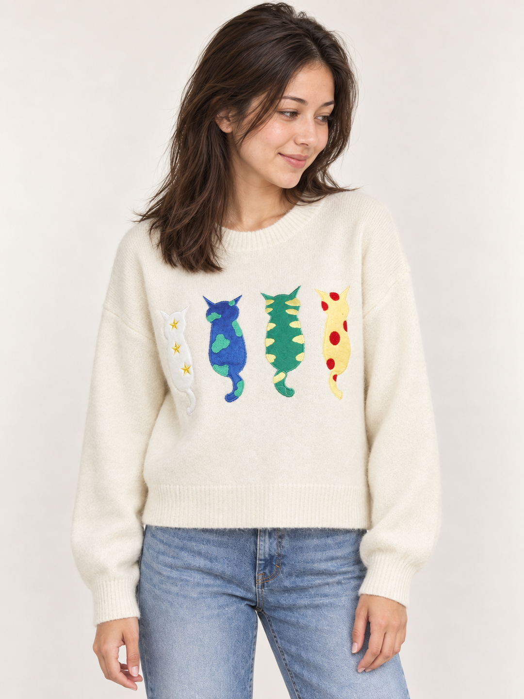 Colorful Cat Sweater front view