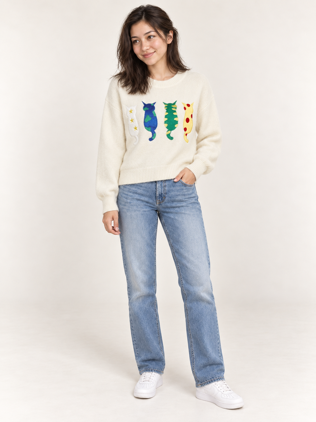 Colorful Cat Sweater full-body view