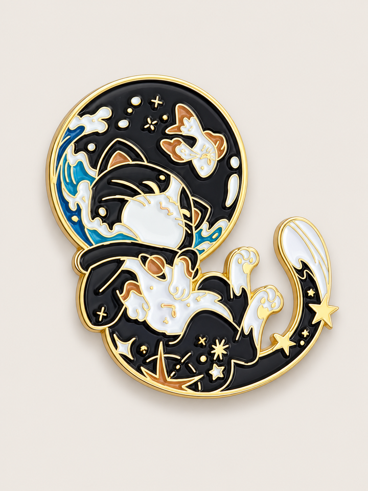 Cosmic Cats Space Pin shown on a warm neutral background