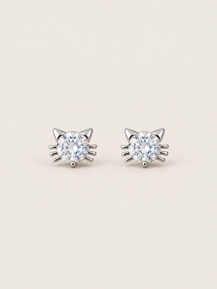 Crystal Cat Stud Earrings shown on a warm neutral background