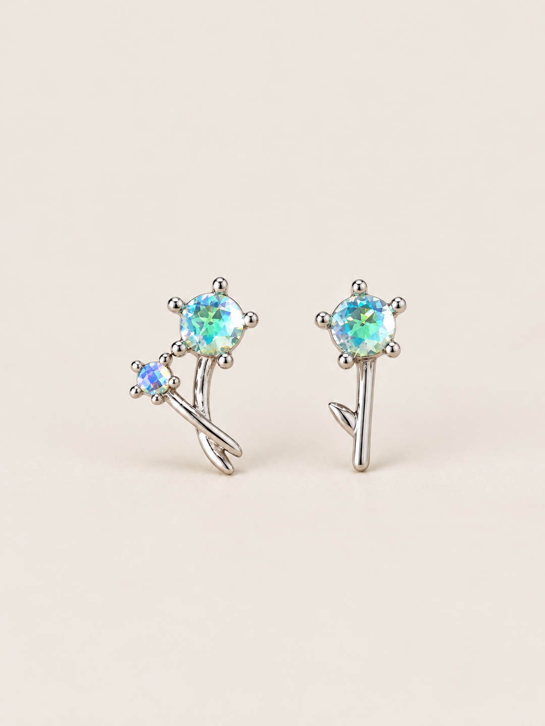 Crystal Flower Earrings shown on a warm neutral background