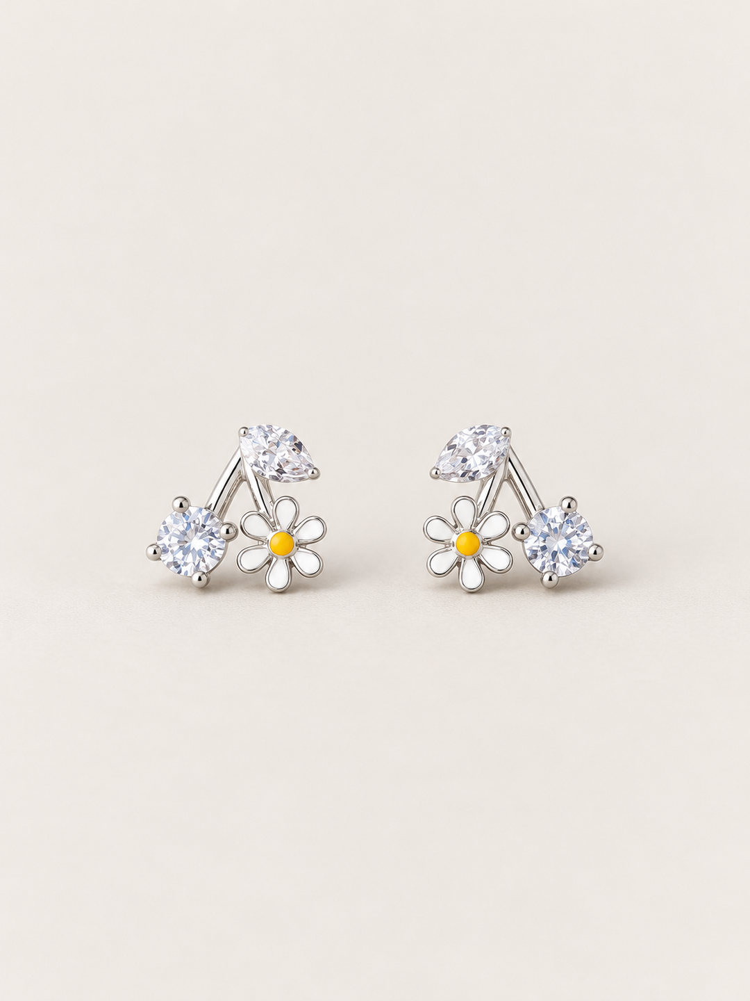 Daisy Crystal Stud Earrings shown on a warm neutral background